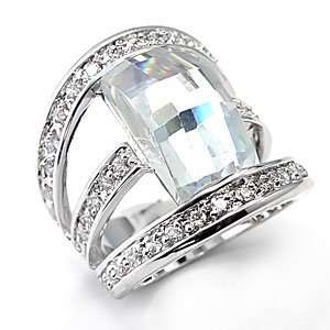   Right Hand Rings   Gorgeous White Solitaire Pave Band CZ Ring   Size 8