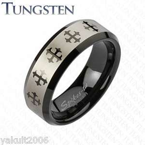   Carbide Black IP Multi Cross comfort fit wedding band mens ring