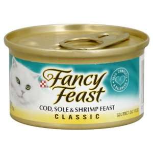 Fancy Feast Cat Food, Gourmet, Cod, Sole & Shrimp Feast, Classic, 3 Oz 