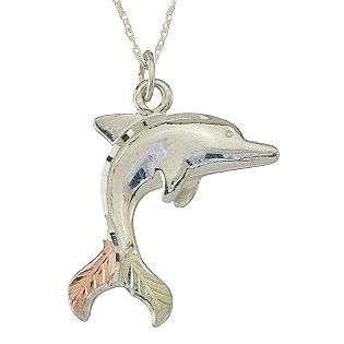 Tricolor Sterling Silver Dolphin Pendant  Black Hills Gold Jewelry 