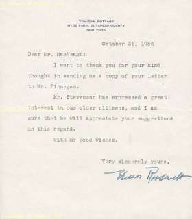 ELEANOR ROOSEVELT   TYPED LETTER SIGNED 10/31/1956  