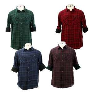   Casual Shirt Long Sleeve Plaid Button Front 100% Cotton 1W4200  