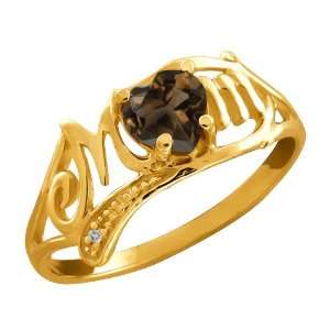   45 Ct Heart Shape Brown Smoky Quartz and Topaz Gold Plated Silver Ring