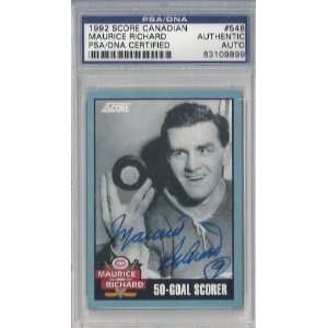 Maurice Richard Autographed 1992 Score Canadian Card PSA/DNA #83109899 