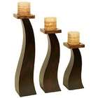 Benzara Three Tall Wood Pillar Candle Holders 19 To 11 Height