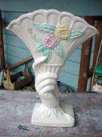 Hull Pottery White Open Rose Hand Fan Vase  