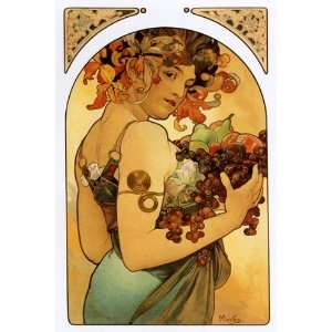 FASHION GIRL GRAPES FRUITS APPLES BY ALPHONSE MUCHA SPECIAL VINTAGE 