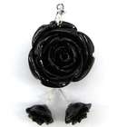Gigasuperdeal 24mm coral carved rose flower pendant earring pair black