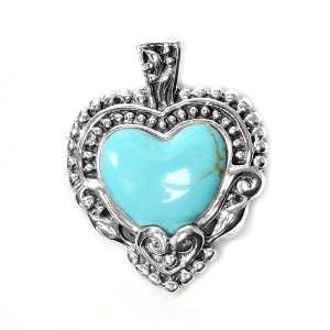  Heart Shaped Stone Pendant   Turquoise   Sterling Silver 