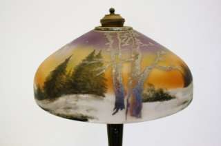 FINE C1910 PITTSBURGH TABLE LAMP W/ REVERSE & OBVERSE PAINTED SHADE NO 