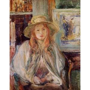   size 24x36 Inch, painting name Girl in a Straw Hat, by Morisot Berthe