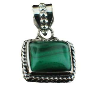  Sterling Silver Malachite Gemstone Pendant: Jewelry