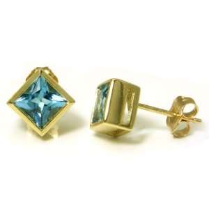  14K Yellow Gold Blue Topaz Stud Earrings: Jewelry