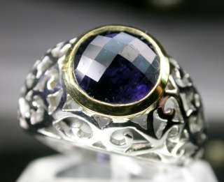   ENGRAVED 925 STERLING SILVER MENS RING SET WITH IOLITE GEMSTONE  