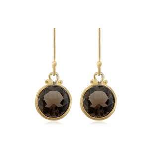   Smoky Quartz Round Faceted Earrings in 24 Karat Gold Vermeil: Jewelry