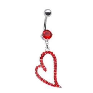 : Ruby Red Large Side Heart dangle Belly navel Ring piercing bar body 