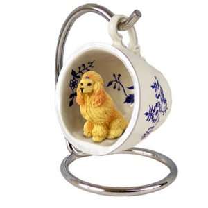 Poodle Blue Tea Cup Dog Ornament   Apricot 