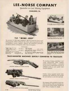 Lee Norse Coal Mining Equipment TJ1 Mine Jeep 1951 AD  