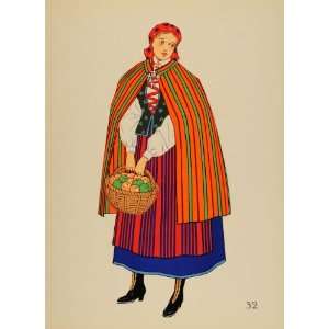  1939 Polish Folk Costume Woman Opoczno Poland Litho 