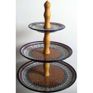 Polish Pottery 3 Tier Dessert Pastry Cake Stand Unikat EOS Early 