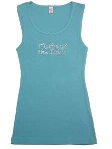 Aqua Blue MOTHER OF THE BRIDE MOB Crystal Bling Wedding Tank Top LARGE 