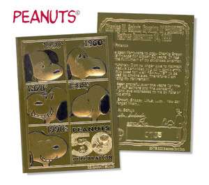 SNOOPY PEANUTS 50th Anniversary Licensed 23K GOLD Card HTF  