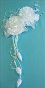 White Satin Organza Pearls Wedding Formal Head Piece  