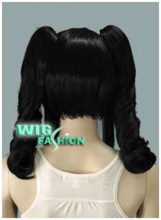 Short Black Anime Cosplay Wig +2 X Curly Ponytails 30cm  