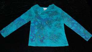 COLDWATER CREEK top shirt blouse sz M blue print sequin  
