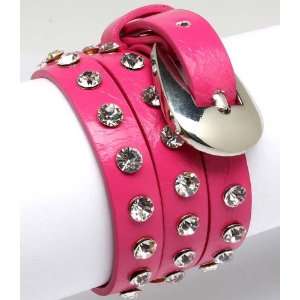  Punk Rock Rockabilly crystal Studs Pink belt bracelet 