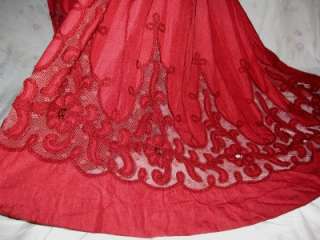   Red Silk Surplice Bodice Evening Dress Train Braided Net Trim  