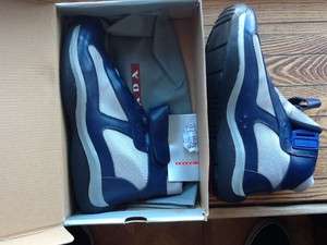 NEW PRADA AMERICAS CUPS LEATHER SNEAKERS blue  