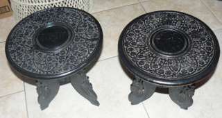   MATCHING ANTIQUE TEAK CARVED WOOD INDIA LOW TABLES INTRICATE CARVING