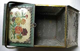   Biscuit TIN Embossed Floral Basket Handle Sewing Box Germany 12L