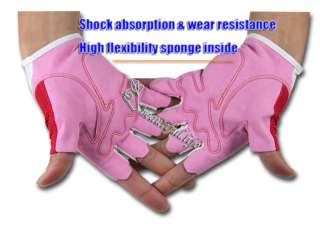 Women Cycling Bike Bicycle Half Finger Gloves Red Pink  