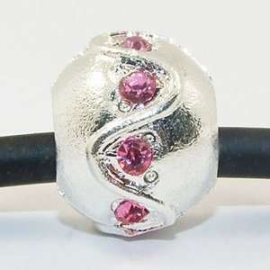  Pandora style shiny metal bead pink stones