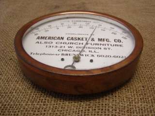Vintage American Casket Co Thermometer > Brass / Copper Sign Antique 