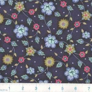  45 Wide Siam Floral Trial Navy Fabric By The Yard: Arts 