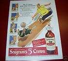 1934 Seagrams Bottles Rye Canadian Whiskey Whisky Bermuda Color Ad 