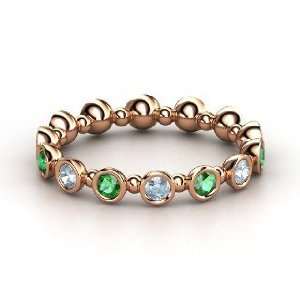 Seed & Pod Eternity Band, 18K Rose Gold Ring with Aquamarine & Emerald