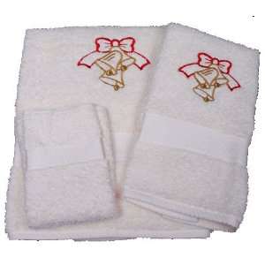   Embroidered Bows and Bells on Cream Bath Towels Set 