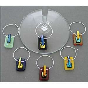  SET OF 6 FUSED GLASS WINE CHARMS  FOXY 2 