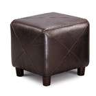  Small Cube Shaped Ottoman Footrest in Dark Brown Leather Like Vinyl