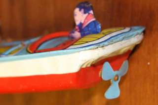 Vintage 1950s J. Chein & Co. Wind Up Toy Boat W/ Metal Propellar USA 