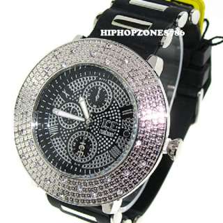   OUT MENS ICE NATION RHINESTONE HIP HOP WATCH BLACK/SILVER BULLET BAND