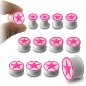  Embossed Pink Star Silicone Ear Plug Jewelry