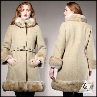 VINTAGE FOX FUR PRINCESS COAT Vtg 60s 70s Wool Military Mod Jacket 