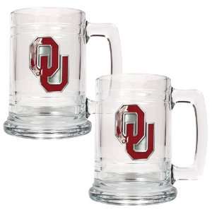   : Oklahoma Sooners NCAA 2pc 15oz Glass Tankard Set: Kitchen & Dining