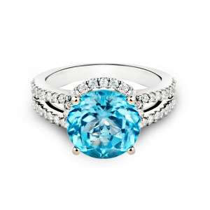   CTW BLUE ROUND TOPAZ & DIAMOND ACCENTS ENGAGEMENT RING 14K WHITE GOLD