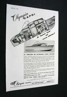 OLYMPIA YACHTS Capri cabin cruiser boat 1955 print Ad  